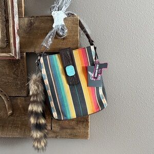 Southwestern Multicolor Stripe Crossbody Bag with Turquoise Accent